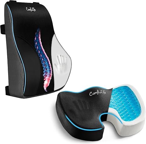 Lumbar Pillow + Gel Enhanced Seat Cushion Bundle by comfilife seat cushion